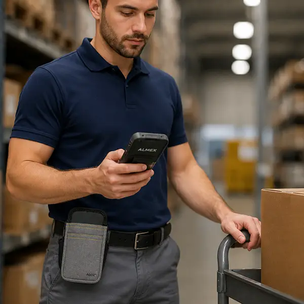 Étui ceinture pour terminal mobile Almex destiné aux équipes d'inventaire | Agoz