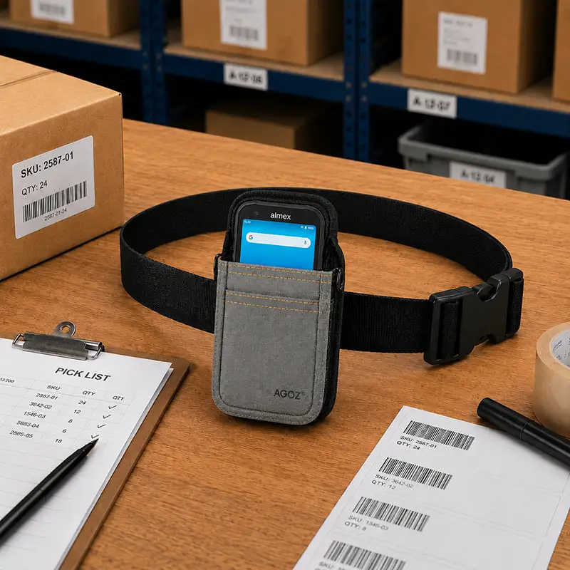Étui ceinture pour terminal mobile Almex destiné aux équipes d'inventaire | Agoz