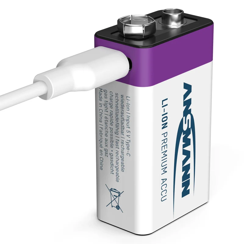 ANSMANN - batterie rechargeable Li-Ion 1x 9V 400mAh + câble