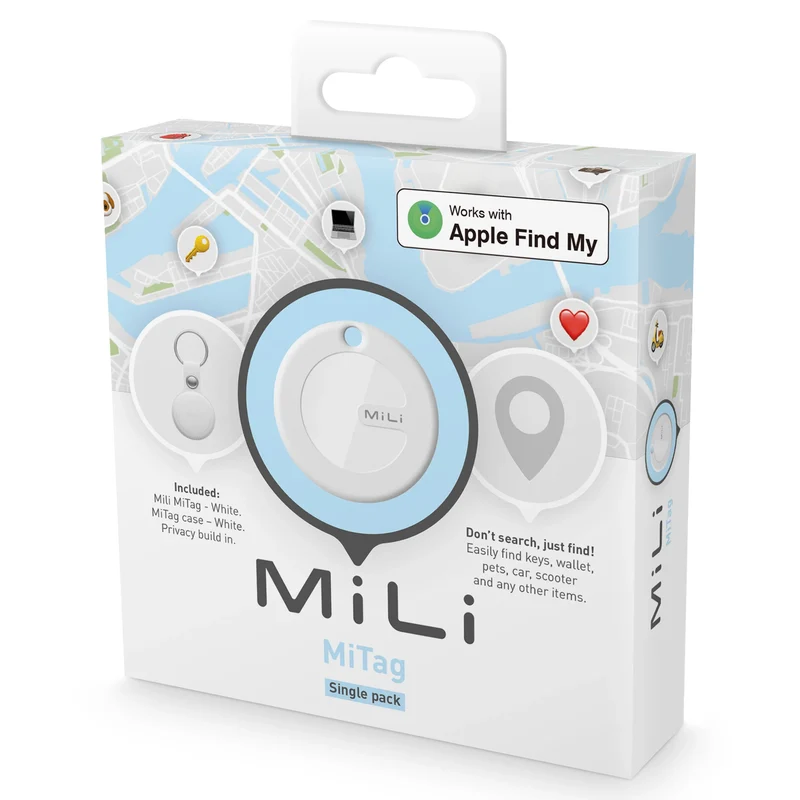 MILI - Traceur Bluetooth MiTag (MFi) + pendentif blanc 1 pièce