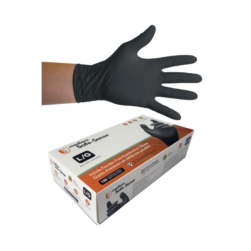 Gants jetables en nitrile - large - 5 mm - sans poudre - texturés - Bold - noir - Aurelia 73998 - boîte de 100