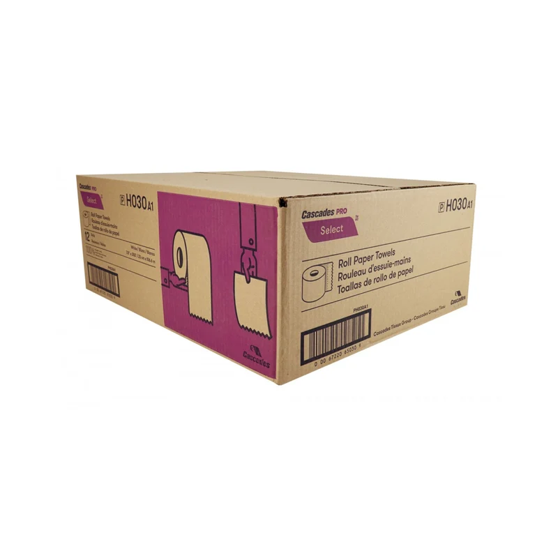 Papier essuie-mains - largeur de 7,9" (20,1 cm) - rouleau de 350' (106,6 m) - boîte de 12 rouleaux - blanc - Cascades Pro H030