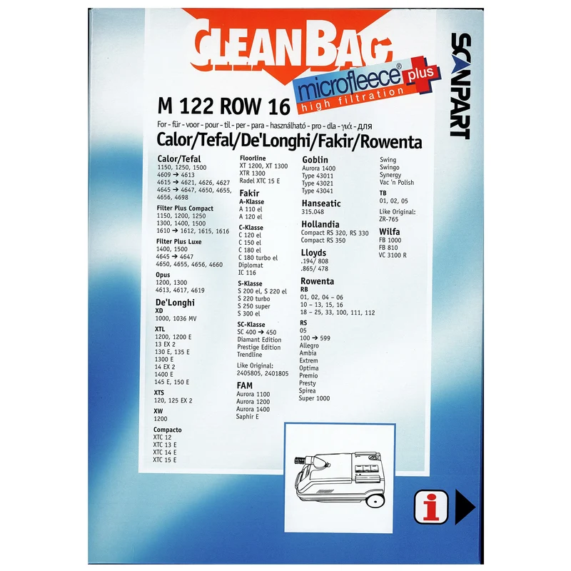CLEANBAG - sac aspirateur comme ZR760/ZR765 Ambia 4 pièces. - M122ROW16