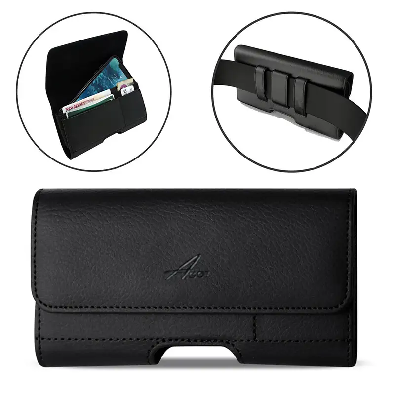 Étui portefeuille en cuir avec clip ceinture et boucle
