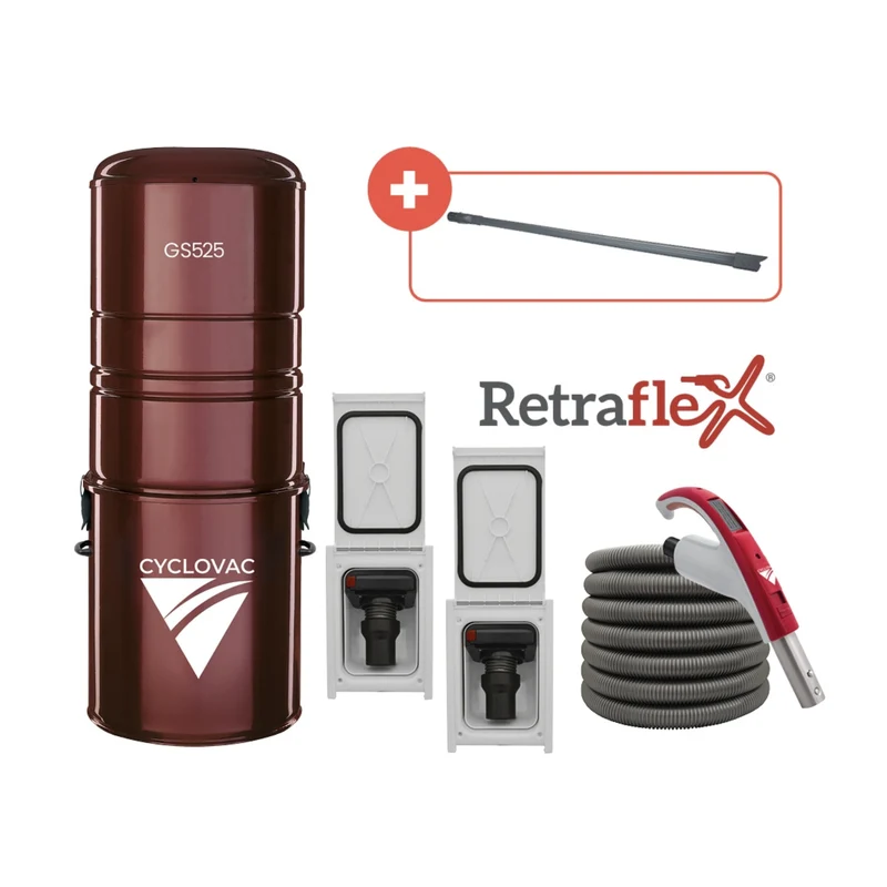 Central vacuum 525 - With bag - Retraflex attachment kit with 2 inlets and SpeedyFlex hose 40ft