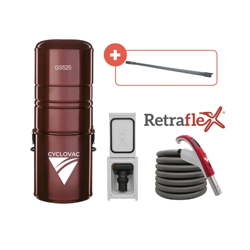 Central vacuum 525 - With bag - Retraflex attachment kit with 1 inlet and SpeedyFlex hose 40ft