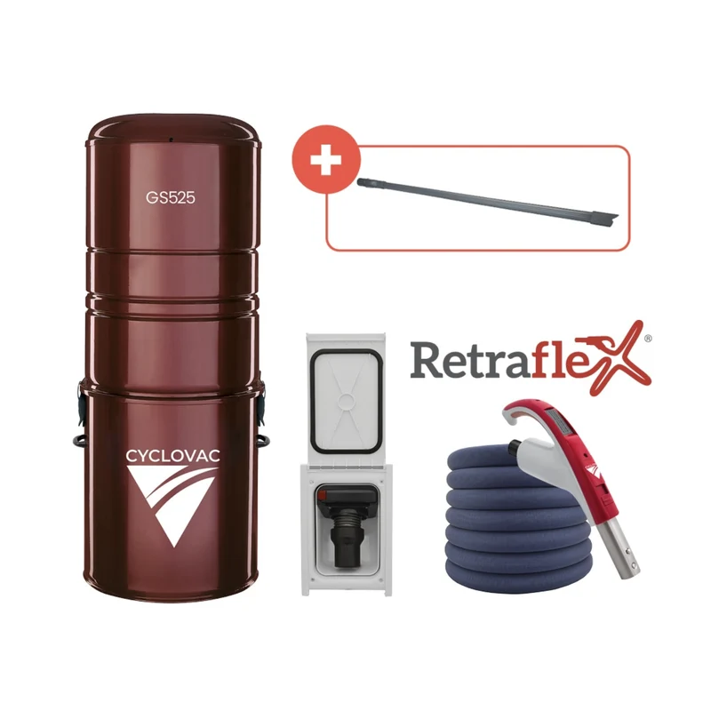 Central vacuum 525 - With bag - Retraflex attachment kit with 1 inlet and SoftTouch hose 50ft (Copie)