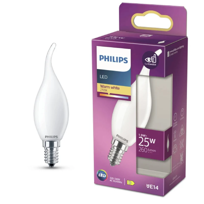 PHILIPS - Lampe - E14 - 25 W - 260 Lumens - 2700 K - Matte - Bougie à pointe