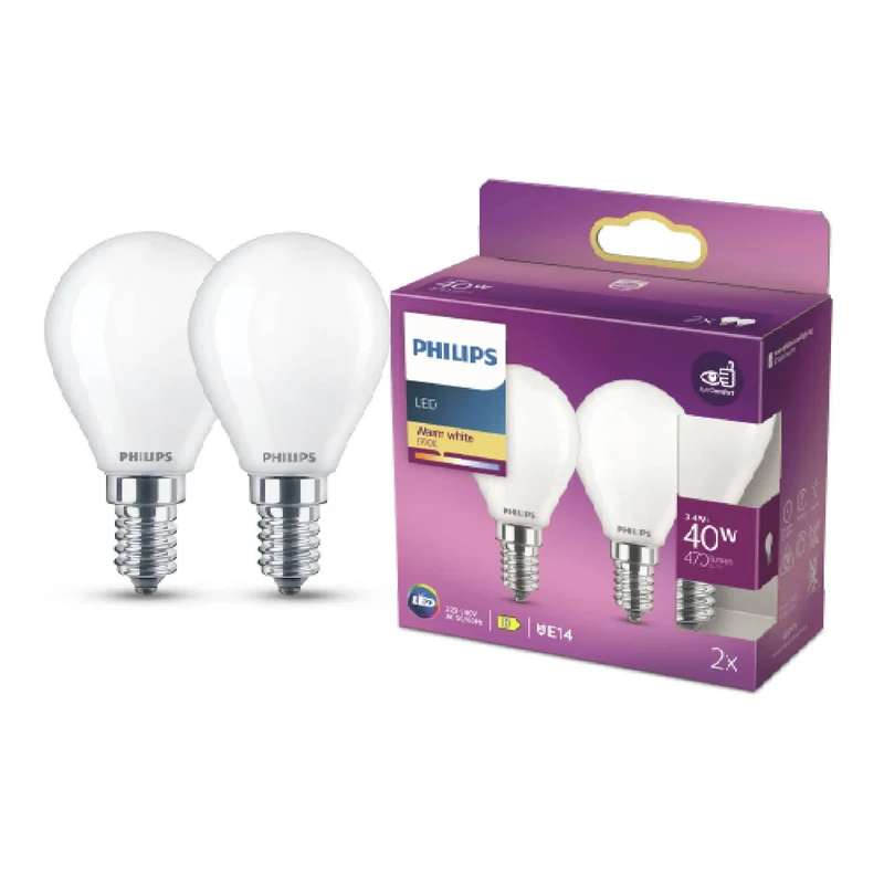 PHILIPS - Lampe - E14 - 40 W - 470 lumens - 2700 K - Matte - Poire - Duo Pack