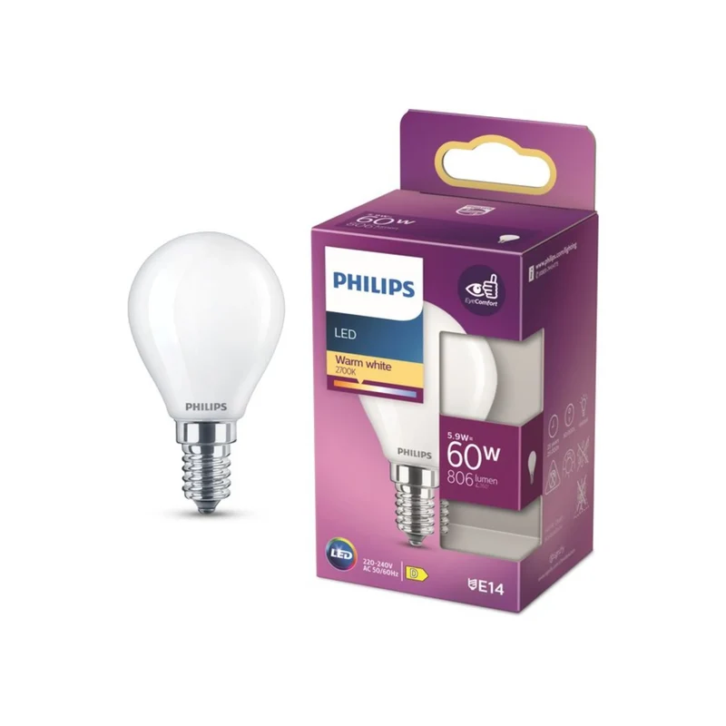 PHILIPS - Lampe - E14 - 60 W - 806 Lumens - 2700 K - Matte - Poire - Duo Pack