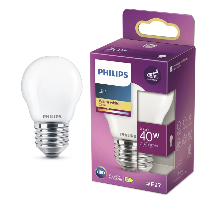 PHILIPS - Lampe - E27 - 40 W - 470 lumens - 2700 K - Matte - Poire