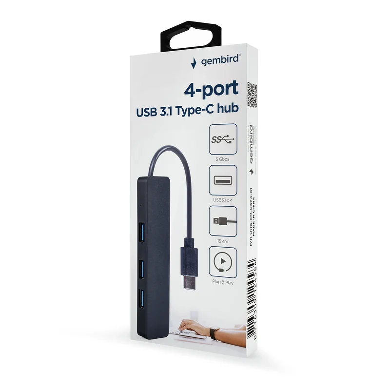 GEMBIRD - Station d’amarrage - USB-C (Mâle) - 4 x USB-A (femelle) 0.15 m USB 3.1
