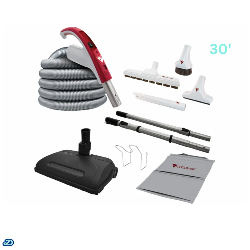 Electric attachment kit 110/24V with Exclusive Cyclovac hose and handle - Super Luxe brush & powerhead (30')