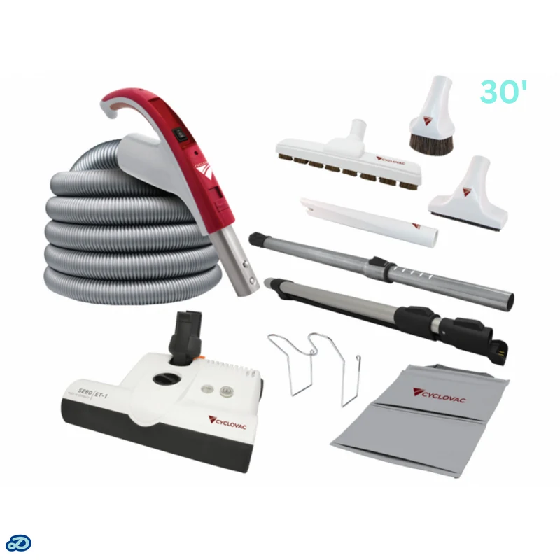 Electric attachment kit 110/24V with Exclusive Cyclovac hose and handle - Super Luxe brush & powerhead (30')
