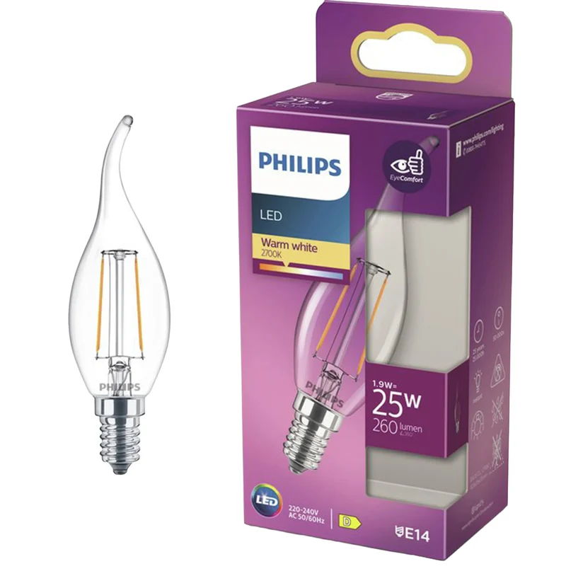 PHILIPS - Lampe - E14 - 25 W - 260 Lumens - 2700 K - Clair - Bougie à pointe