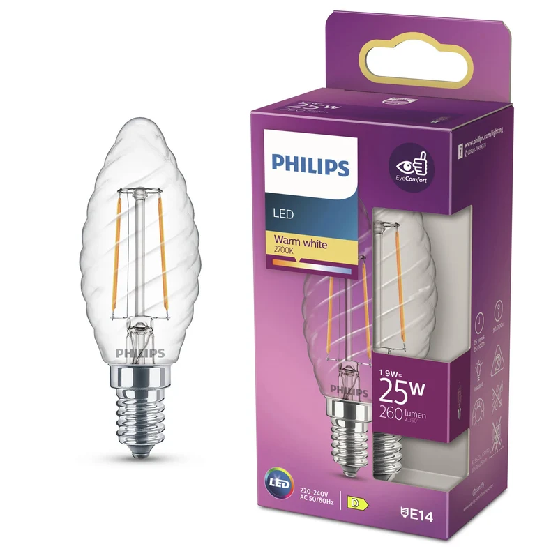 PHILIPS - Lampe - E14 - 25 W - 260 Lumens - 2700 K - Clair - Bougie