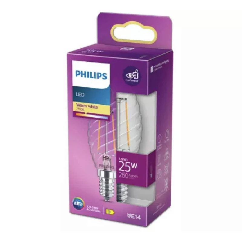 PHILIPS - Lampe - E14 - 25 W - 260 Lumens - 2700 K - Clair - Bougie