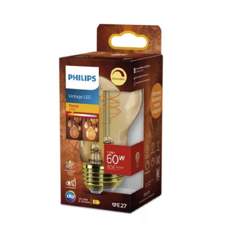 PHILIPS - Vintage Led - E27 - 60 W - 806 Lumens - 2200 K - Flamme - Poire
