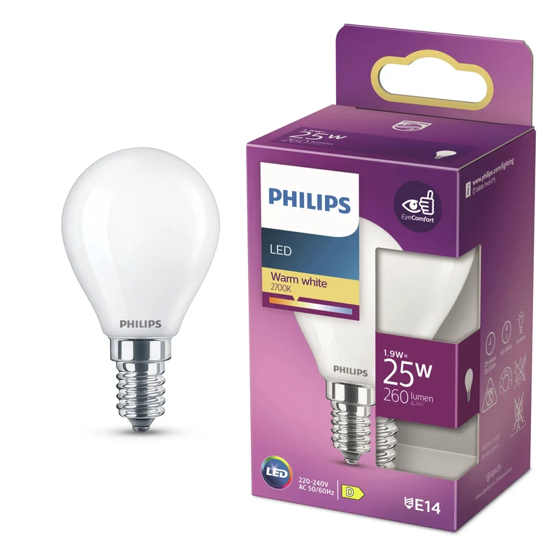PHILIPS - Lampe - E14 - 25 W - 260 Lumens - 2700 K - Matte - Poire