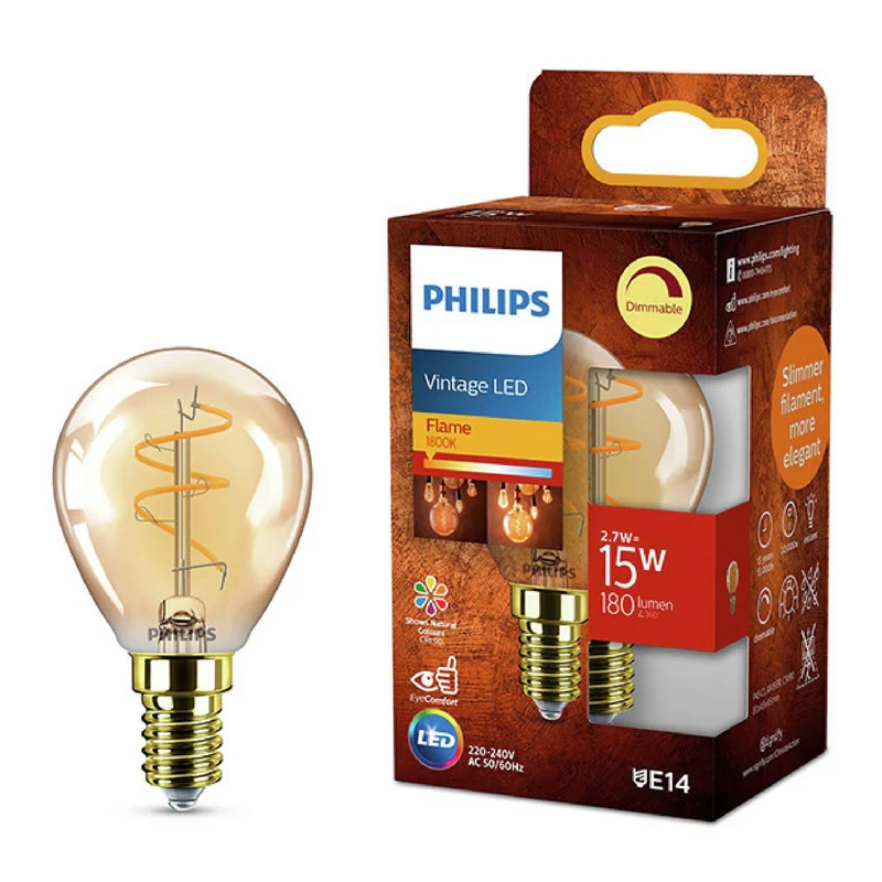 PHILIPS - Vintage Led - E14 - 15 W - 180 lumens - 1800 K - Flamme - Poire
