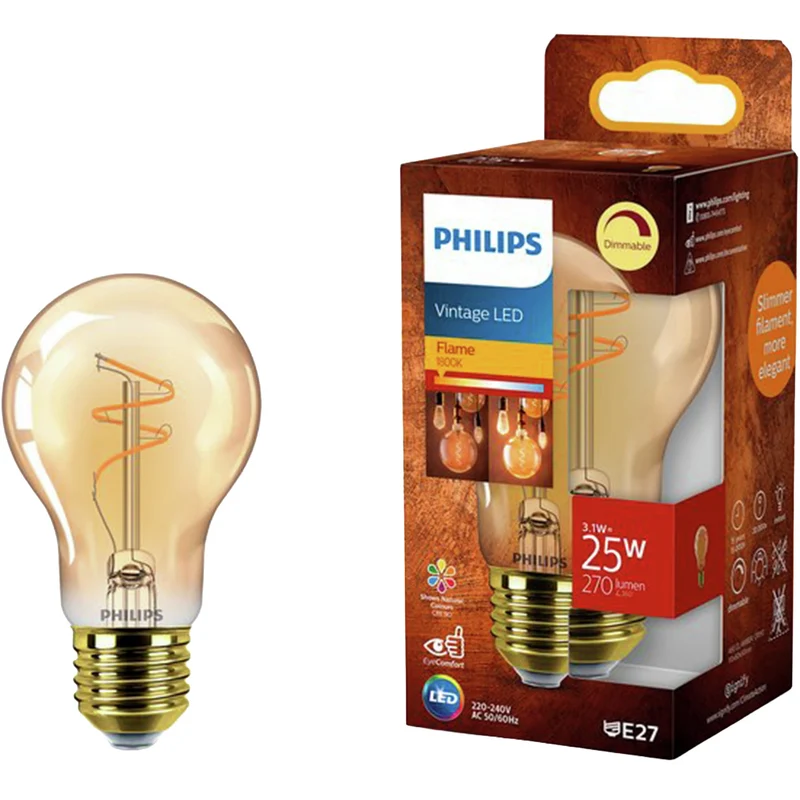PHILIPS - Vintage Led - E27 - 25 W - 270 lumens - 1800 K - Flamme - Poire
