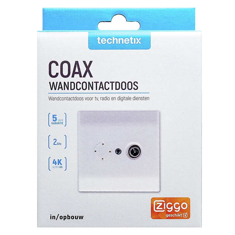 TECHNETIX - Connecteur - Adaptateur - COAX - COAX (Femelle) + COAX (Mâle) - Compatible Ziggo|Prise murale|CL50-SGIM
