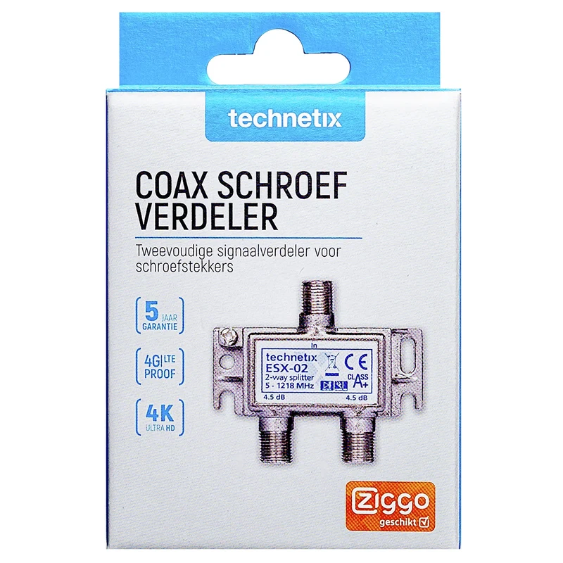 TECHNETIX - Connecteur - Adaptateur - F-connector (Femelle) - 2 x F-connector (Femelle) - Répartiteur coaxial|Distributeur|Compatible Ziggo|Kabelkeur