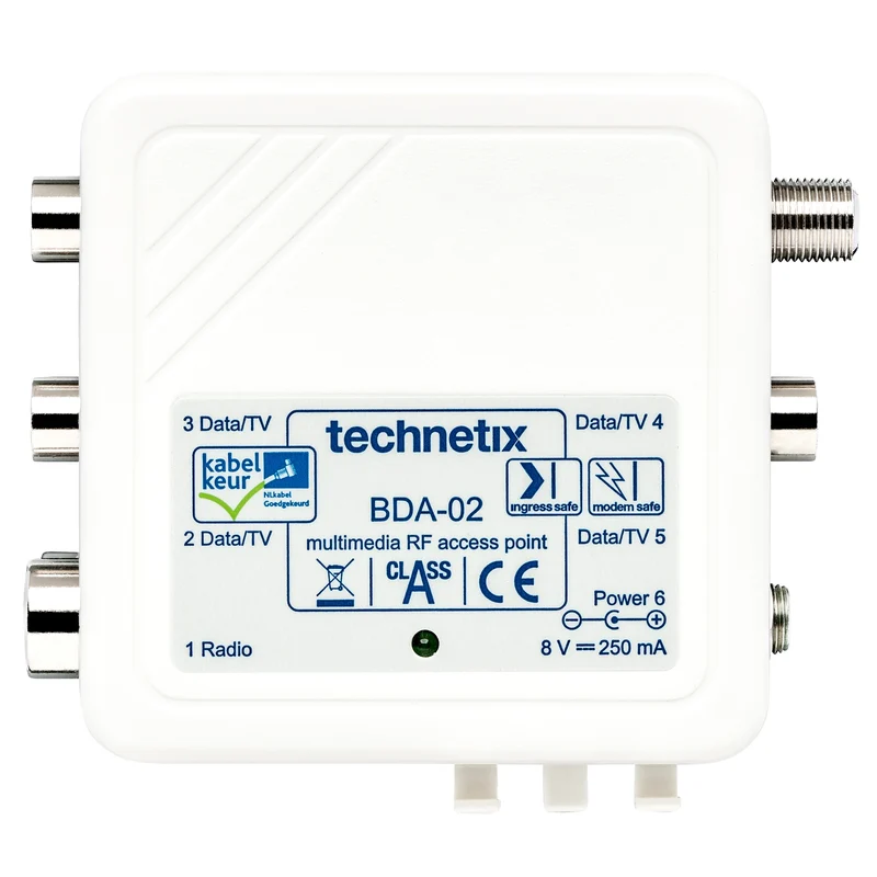 TECHNETIX - Connecteur - Adaptateur - COAX (Femelle) + COAX (Mâle) - COAX (Femelle) + 4 x COAX (Mâle) - Compatible Ziggo|Kabelkeur|Amplification 4 x 4dB(15 m)|BDA-02