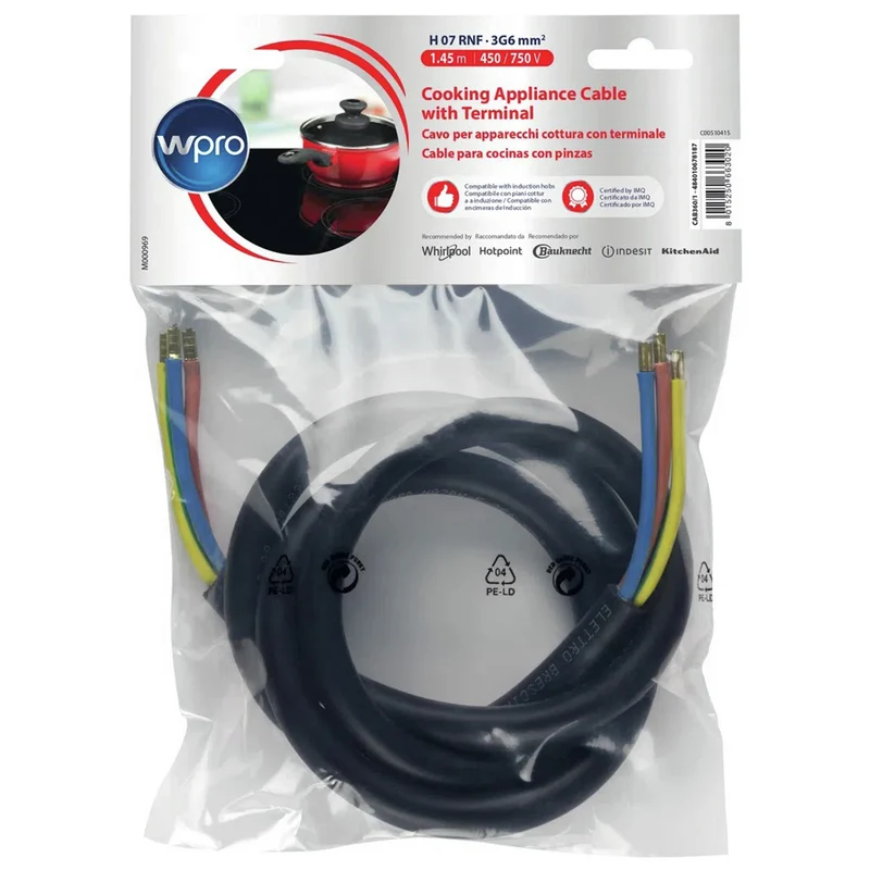 WPRO - Câble de raccordement pour plaque de cuisson électrique - CAB360/1 - 3 x 6,00 mm² - 1,45 m
