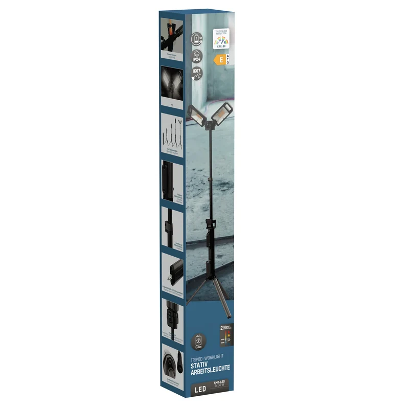 ANSMANN WL5000R - Lumière de travail à LED - IPX4 - Orientable - Trépied - Dimmerable - Rechargeable - 2 x 30 W - 5000 Lumen - 5000 K - Brillant - Projecteur
