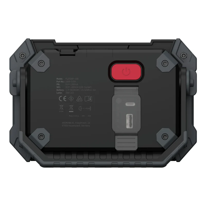 ANSMANN FL2500R - Lampe de travail LED rechargeable - Robuste - Batterie intégrée - Rechargeable - 30 W - 2400 Lumen - 6500 K - Brillant - Projecteur