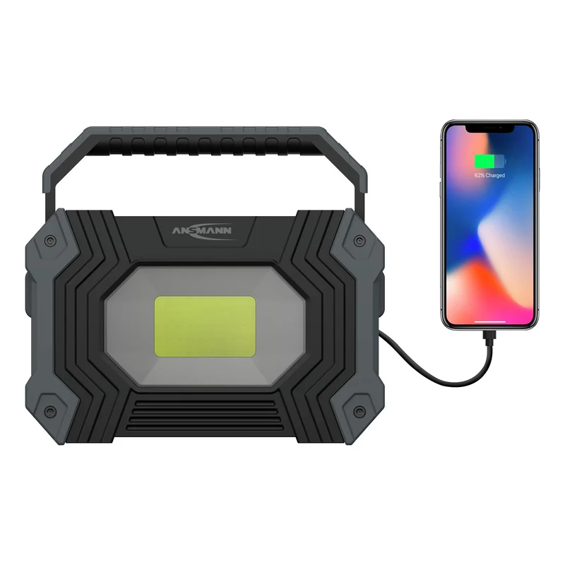 ANSMANN FL2500R - Lampe de travail LED rechargeable - Robuste - Batterie intégrée - Rechargeable - 30 W - 2400 Lumen - 6500 K - Brillant - Projecteur
