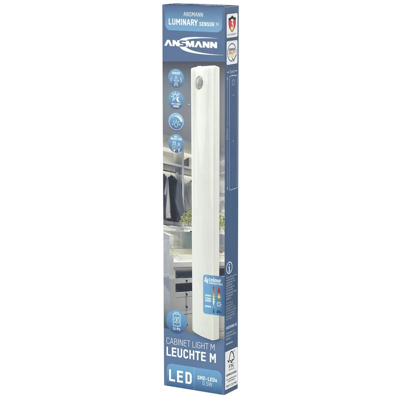ANSMANN Lampe LED rechargeable pour armoire - Détecteur de mouvement - Rechargeable - 6 W 3700 - 6000 K - époilie - Bande lumineuse
