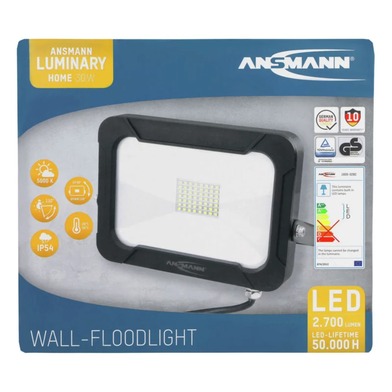 ANSMANN WFL2400 - Lampe murale à LED - IP 65 - Orientable - Support suspendu - 20 W - 2700 Lumen - 5000 K - Brillant - Projecteur