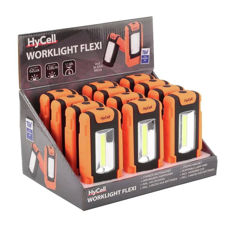HYCELL COB - LED - Lumière de travail à LED - Orientable - Rotatif - 3 x AAA - 1 W - 128 Lumen - 5000 K - Brillant - Torche