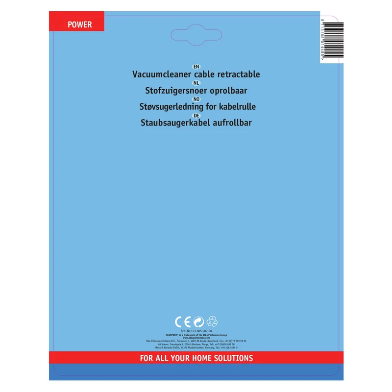 SCANPART - Cordon d’aspirateur - Prise 230 V (mâle) - Câble 6.0 m 2 x 0.75 mm Roulable