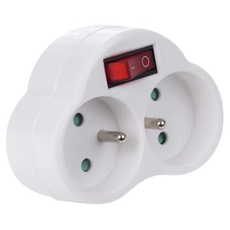 MARQUE MAISON - Bouche passante - Prise 220 V (mâle) - 2 x Prise 220 V (Femelle)+Terre Version belge + sécurité enfant + interrupteur