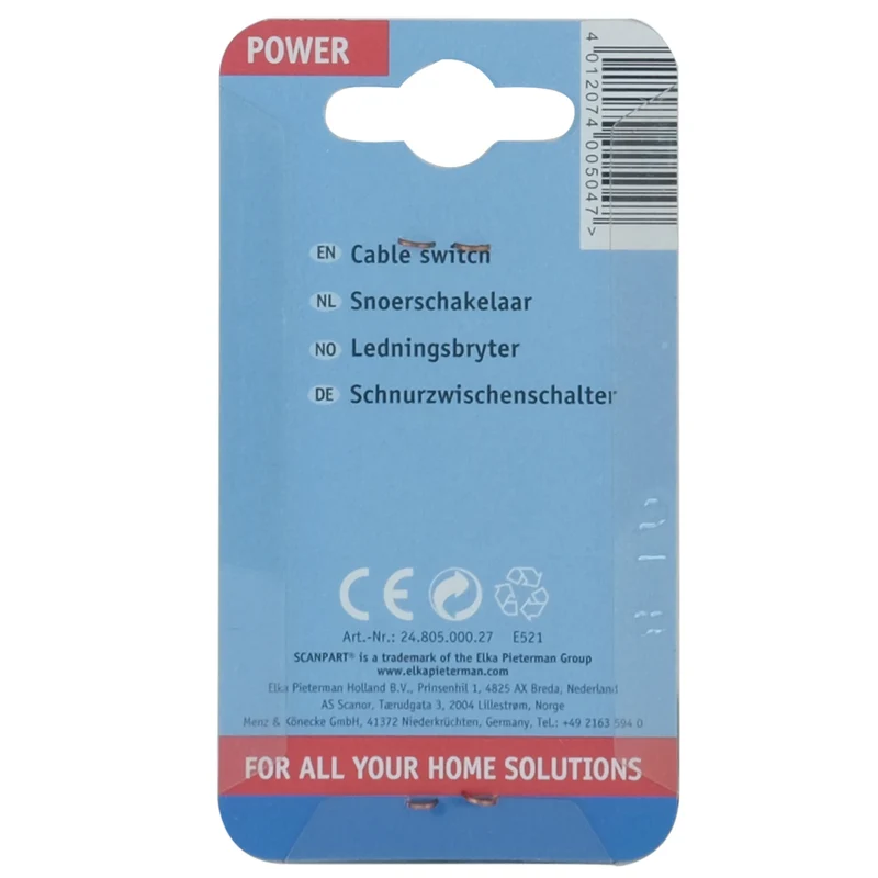 SCANPART - Commutateur de cordon - Câble 230 V - 2 pôles - Câble 230 V - 2 pôles Kema Keur