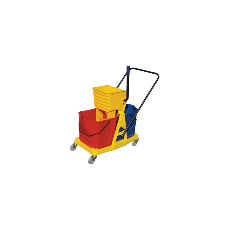 Mobile Cart with Buckets and Side-Press Wringer – 12 gal (46 L) – Red, Blue, and Yellow