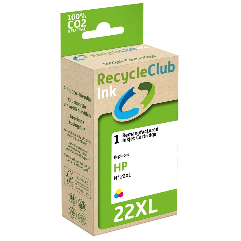 RECYCLECLUB XL Cartouche d'encre 22XL - Couleur - Remplace HP