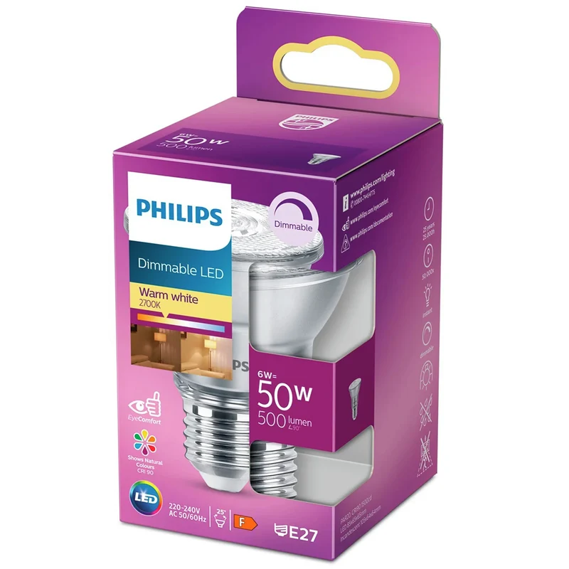 PHILIPS - Reflector Spot - E27 - 50 W - 500 Lumen - 2700 K - Bright - Par 20