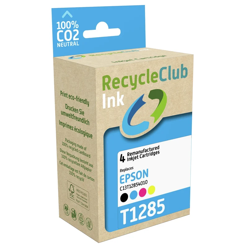 RECYCLECLUB Cartouche d'encre T1285 - Multipack - Noir + Bleu + Rouge + Jaune - Remplace Epson