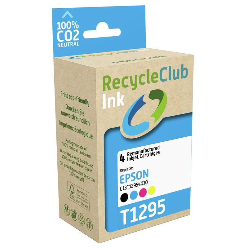 RECYCLECLUB XL Cartouche d'encre T1295 - Multipack - Noir + Bleu + Rouge + Jaune - Remplace Epson