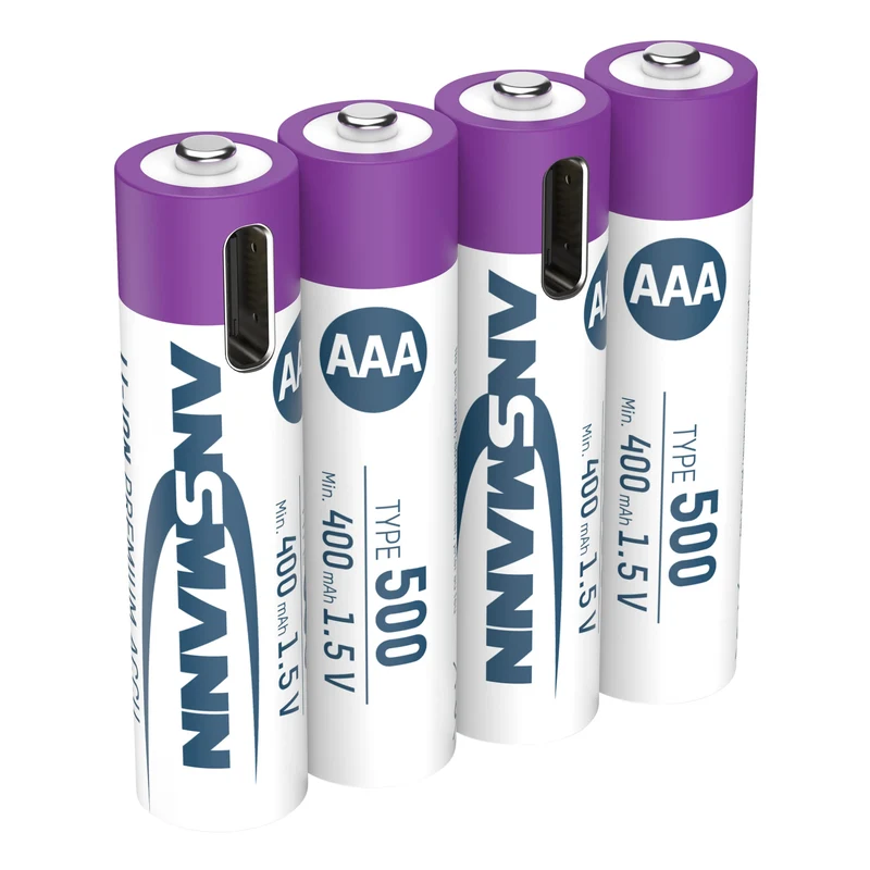 ANSMANN Li-Ion - USB-C AAA | HR03 - Multipack - 4 Pièces - 1.5 V - 500 mAh - Rechargeable Batterie