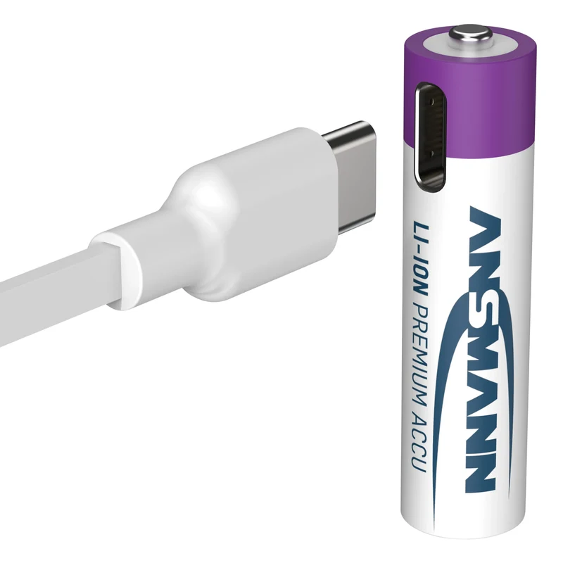 ANSMANN Li-Ion - USB-C AAA | HR03 - Multipack - 4 Pièces - 1.5 V - 500 mAh - Rechargeable Batterie