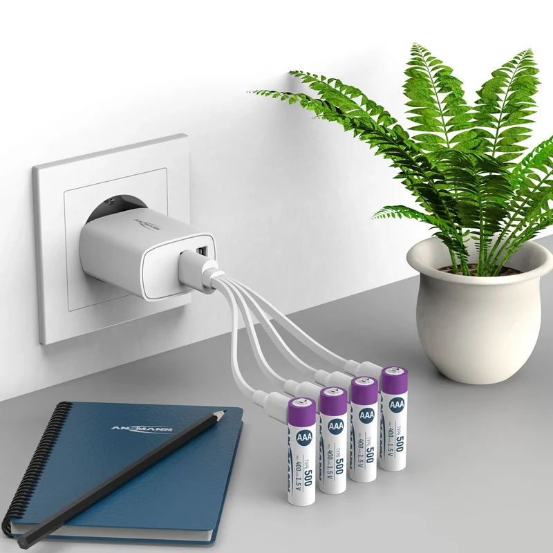 ANSMANN Li-Ion - USB-C AAA | HR03 - Multipack - 4 Pièces - 1.5 V - 500 mAh - Rechargeable Batterie