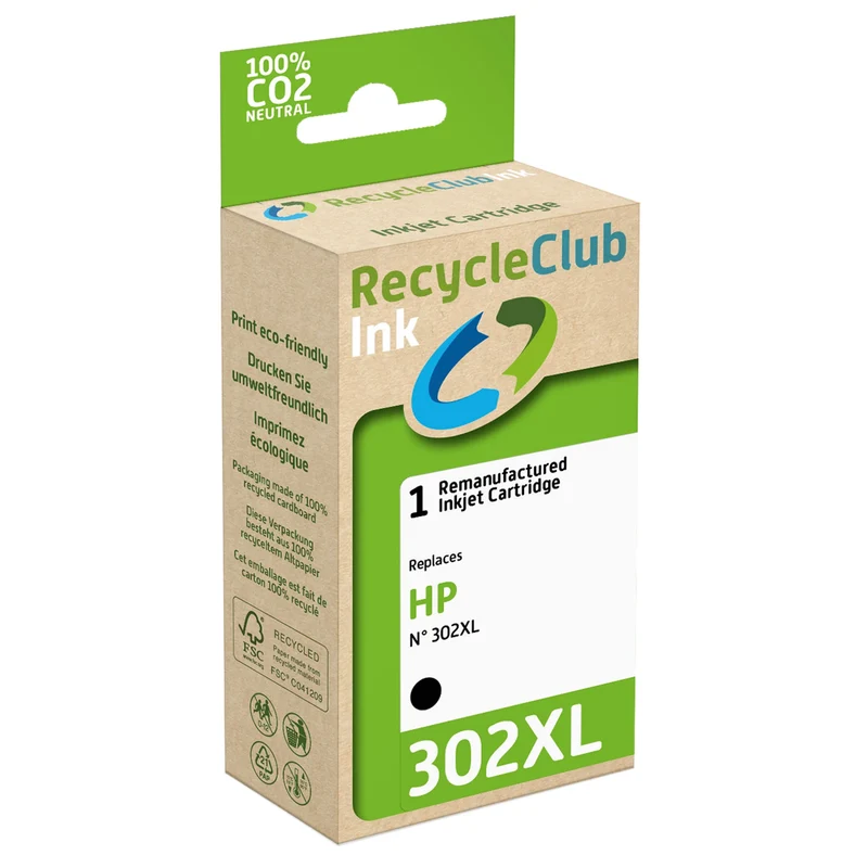 RECYCLECLUB XL Cartouche d'encre 302XL - Noir - Remplace HP