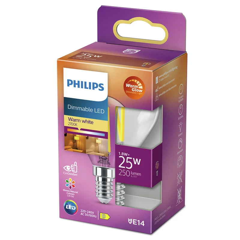 PHILIPS - Light Bulb - E14 - 25 W - 250 Lumen - 2200 K - 2700 K - Bright - Bulb - Warm Glow