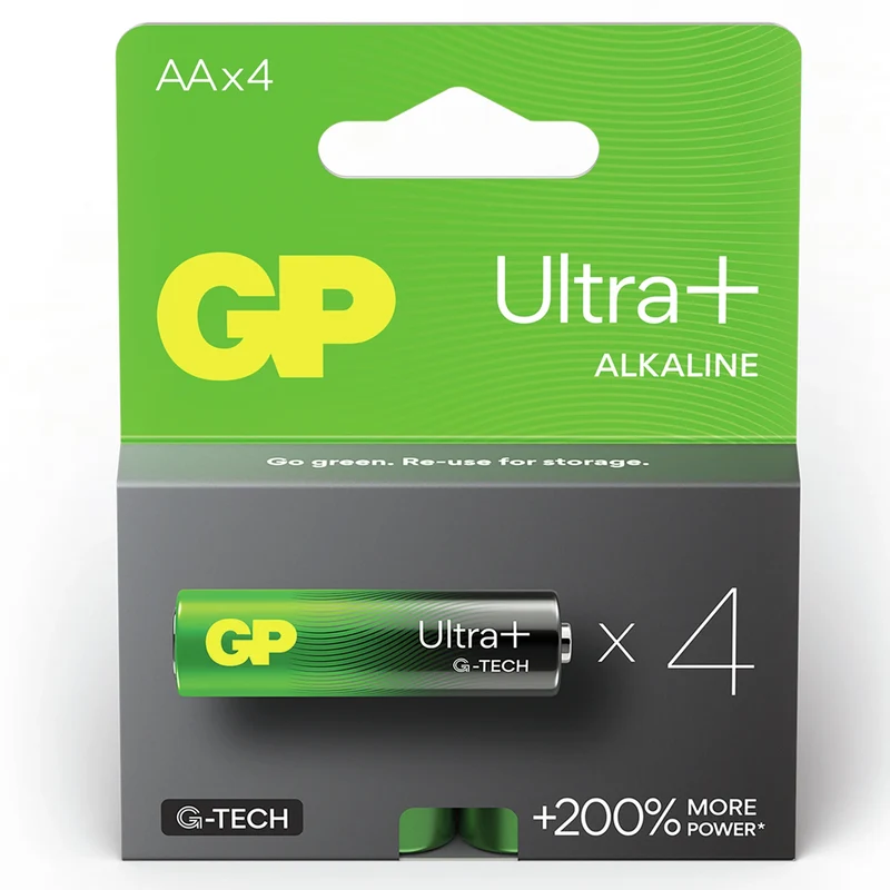 GP Ultra + Alkaline AA | LR06 - Multipack - 4 Pièces - 1.5 V - 2900 mAh Batterie