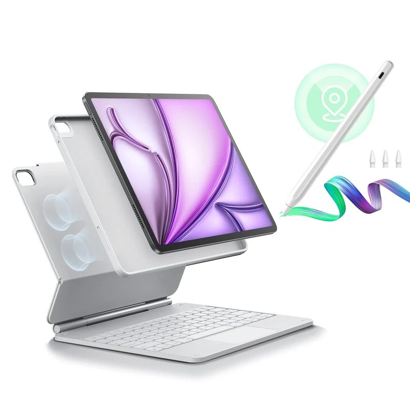 iPad Air 13" (M4) 2026 Bundle Rebound Magnetic Keyboard Case 360 & Digital Pencil-US Layout-White